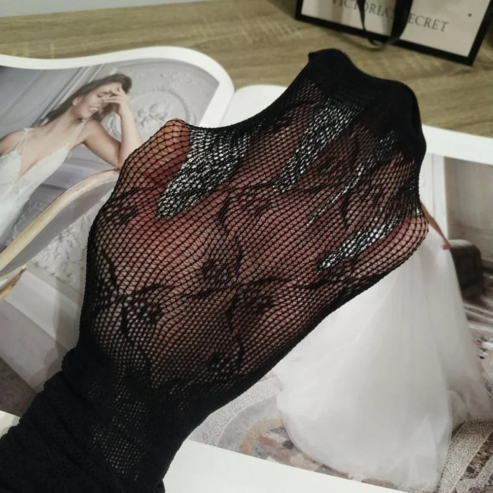 Talenza Sexy Black Pantyhose Women's Hollow Lace Fishnet Stockings Retro Floral See-through Tights Y2k Party Summer Pantyhose